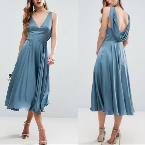 ASOS DESIGN Satin Cowl Back Midi Dress - Picture 1 of 4